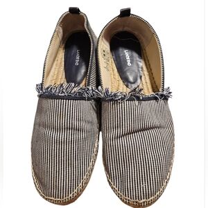 Lands End Women's Size 10B Navy Stripe Fringe Espadrilles Shoes
